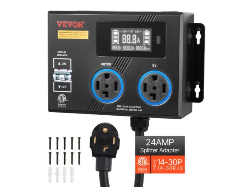 Automatic EV Charging Switch - NEMA 14-30 - 24A Max 240V Smart Power Distribution with Circuit Breaker for EVs - Ovens & Dishwashers