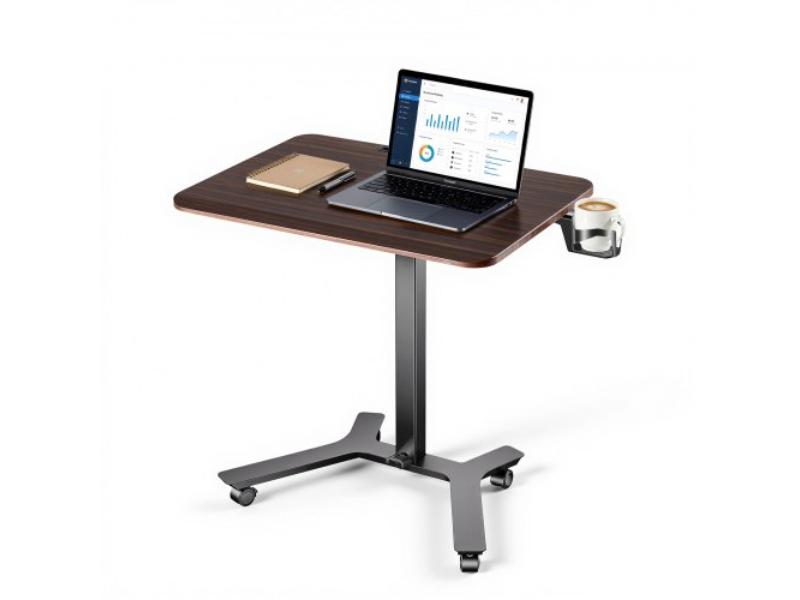 Mobile Stand-Up Desk - 28.2 x 20.5 in. Rolling Workstation - Adjustable Height - 33 lbs Capacity - Pneumatic Pedal Lift - Brown & Black