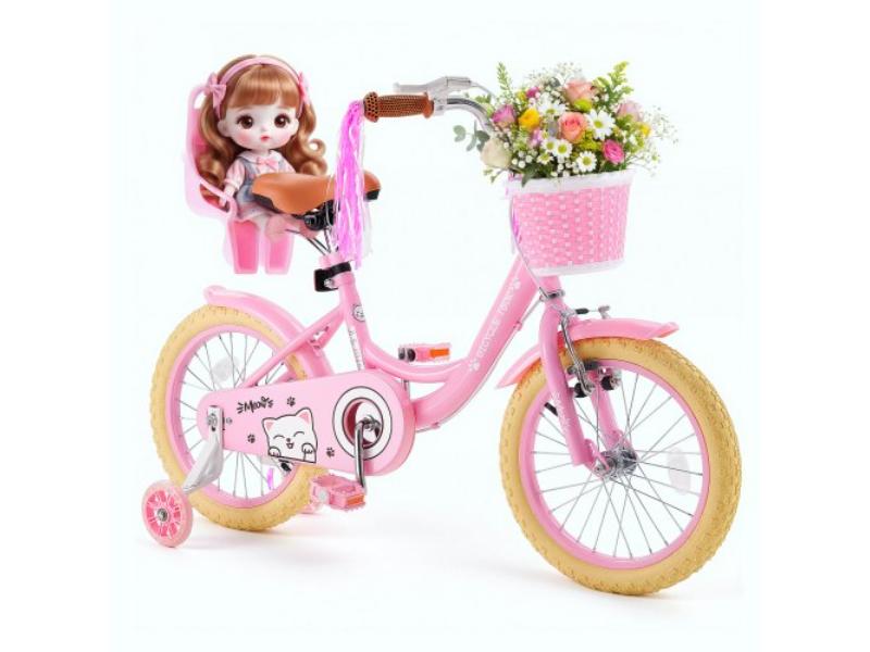 Kids Bike - 16 in. Children Bicycle with Training Wheels for Girls Ages 4-7 - Adjustable Seat - Front Brake & Rear Drum Brake - Princess Pink