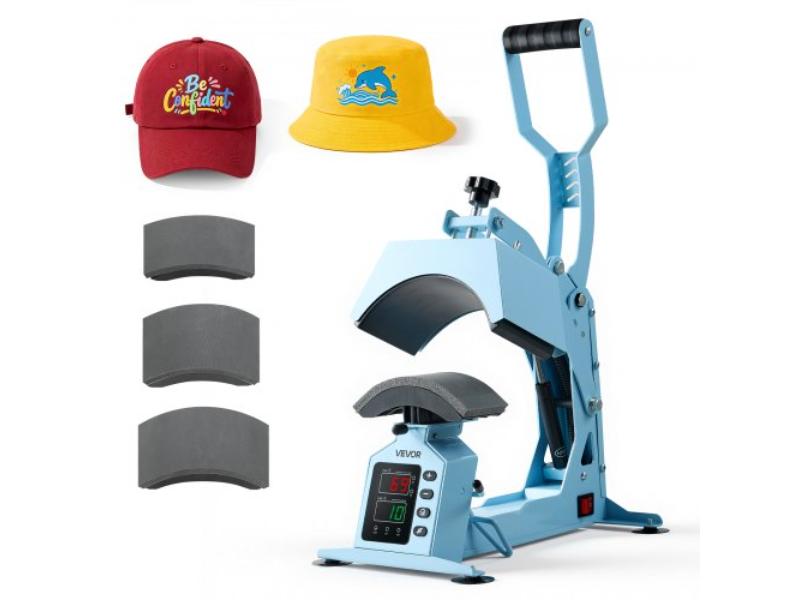 SDKMJQLSSCHC8R2YZ001V1 Hat Heat Press Machine - 4 Interchangeable Platens - Precise Temperature & Time Control for HTV & Sublimation - Light Blue