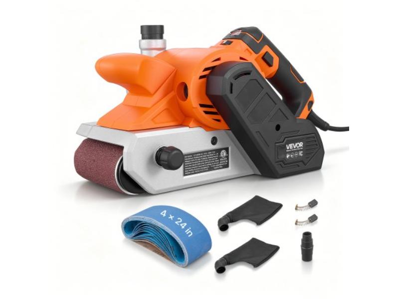 Belt Sander - 4 x 24 in. - 11.5A - 6 Variable Speeds - 900-1550 FPM with 10 Sanding Belts - 2 Dust Bags & 2-in-1 Vacuum Adapter - 10 Piece
