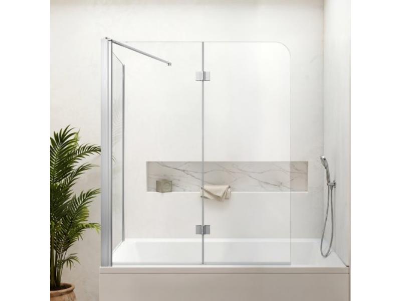 Bathtub Shower Door - 27.5 x 55 in. Semi-Frameless Bi-Fold Tub Door - 0.25 in. Clear Tempered Glass for Bathroom Tub - Bright Silver