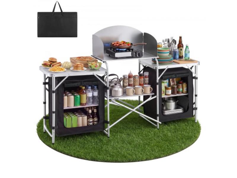 Folding Camping Table - Portable Aluminum Lightweight Table - Quick Set-up Kitchen Cook Station with Storage Organizer - Ideal for Picnic BBQ