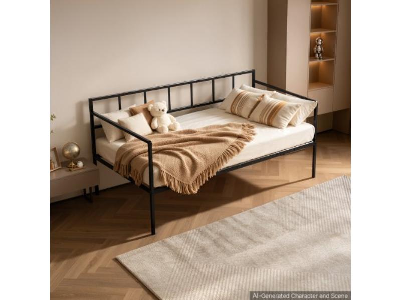 Twin Size Daybed Metal Twin Size Day Bed Frame with Under-Bed Storage for Living Room - Bedroom & Heavy-Duty Support - Easy Assembly - Black
