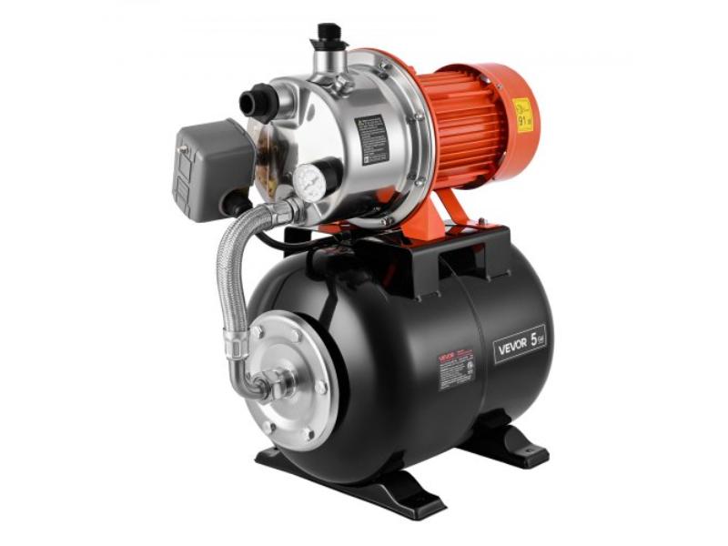 Shallow Well Pump with Pressure Tank - 120V 1320 GPH - Stainless Steel Irrigation Jet Pump - Automatic Water Booster System for Home Garden Lawn
