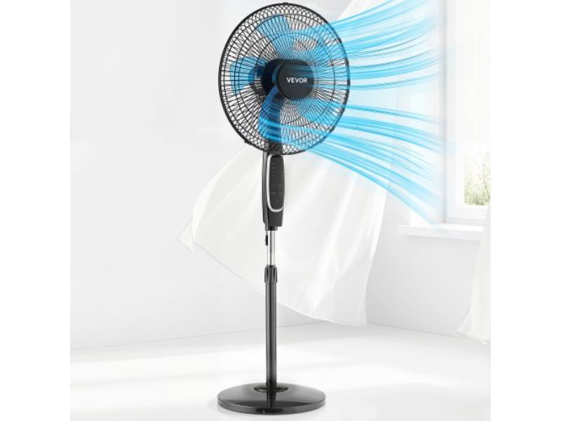 Pedestal Fan - 18 in. - 2700 CFM - Remote Control - 9 Speeds & 3 Modes - Oscillating - Adjustable Height - Quiet DC Motor - 5-Blade, Black