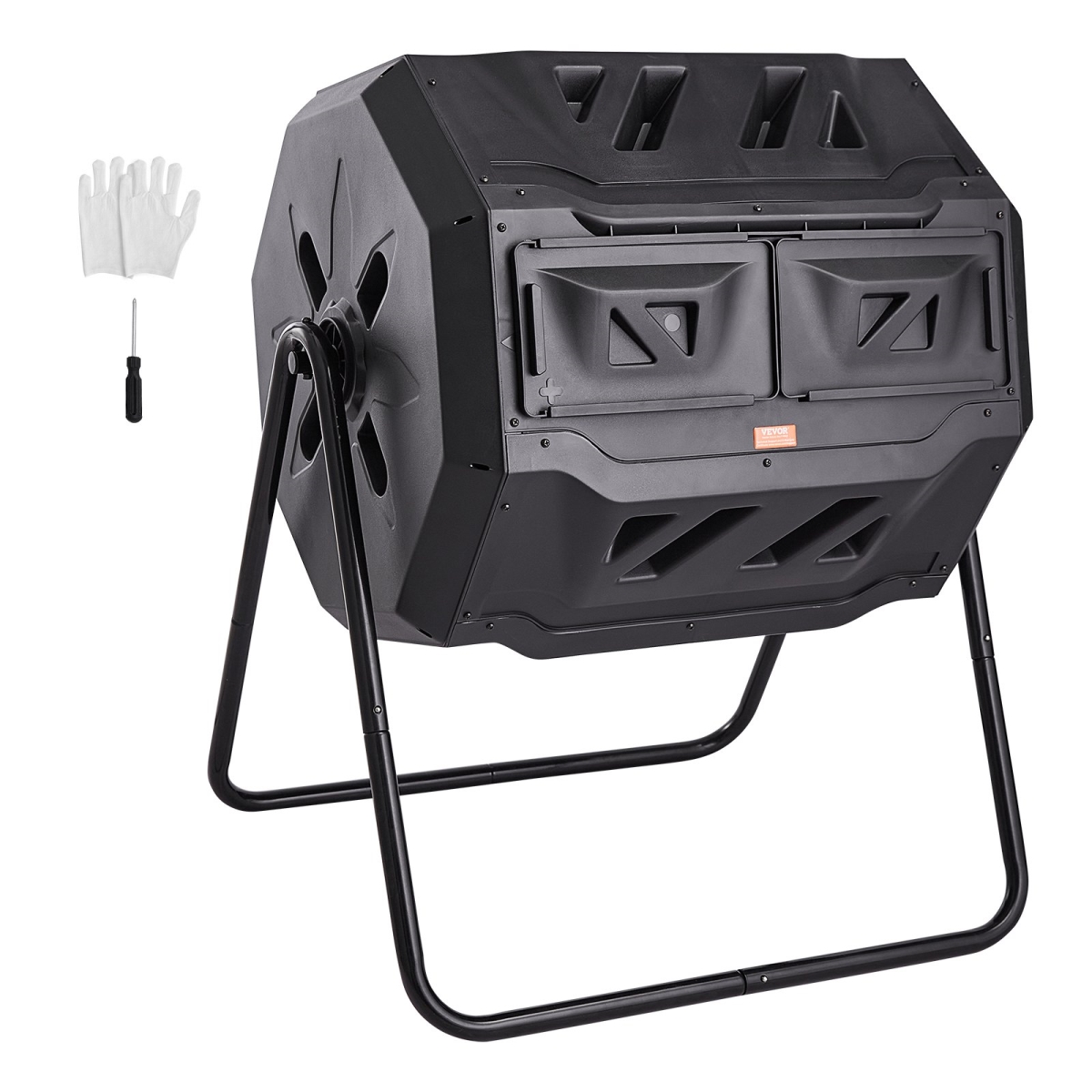 Compost Bin 43 Gal Dual-Chamber Composter Tumbler Rotating Sliding Doors