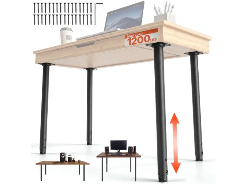 Adjustable Table Legs - 24-40 in. Round Steel - 1200 lbs Max Load - Ideal for Home Office & Coffee Bar Tables, Black - Pack of 4
