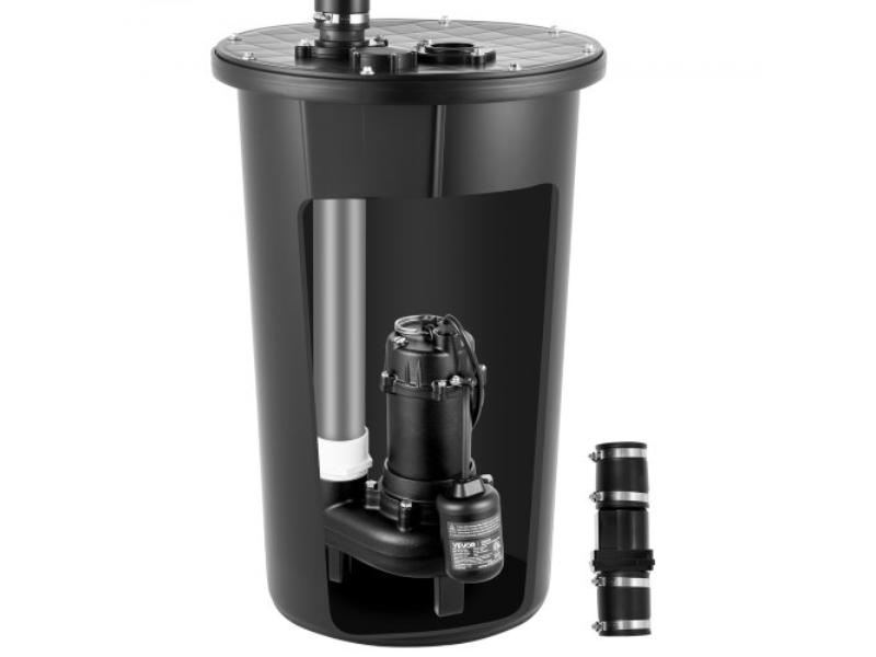 120V Sewage Pump System - 0.5 HP - 4800 GPH Cast Iron Pump with Basin Kit - Automatic On & Off Water Collection & Removal System - Black