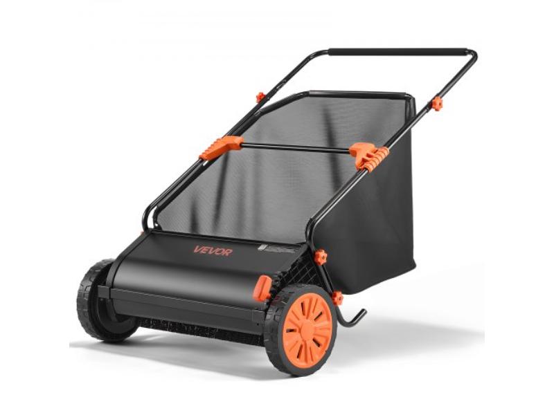 Push Lawn Sweeper - 26 in. Leaf & Grass Collector with 7 cu. ft. Hopper - Adjustable Brush Height & Spinning Brushes - Heavy Duty Yard Sweeper