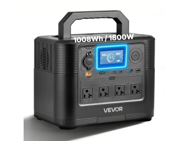 Portable Power Station - 1800W Solar Generator - 1008Wh LiFePO4 Battery Backup with 9 Output Ports for Home Emergency - Outdoor Camping & RV Travel