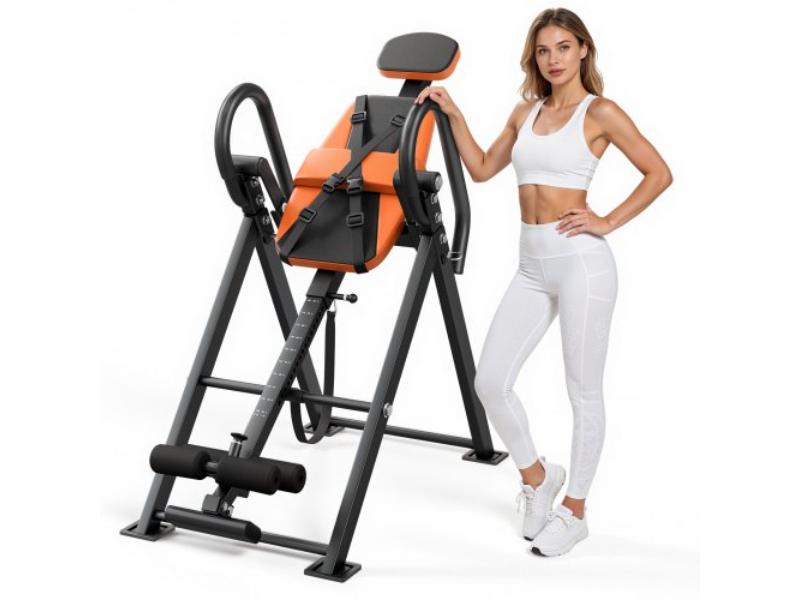 Black & Orange Inversion Table - 300 lbs Capacity Heavy Duty Back Inverter Stretcher - Decompression Tables for Shoulders - Neck & Back