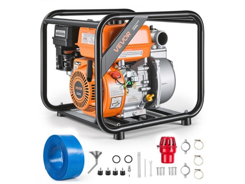 Gas Powered Water Pump - 2 in. - 132 GPM - 7HP Semi-Trash Pump - Gasoline Engine - 25 ft. Discharge Hose for Irrigation, Ponds & Pools