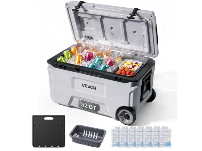 Hard Cooler - 52 qt. Portable Rolling Cooler with Wheels - Leak-Resistant Coolbox Keeps Contents Cool for 48 Hours Outdoor Picnics - Grill & Camping