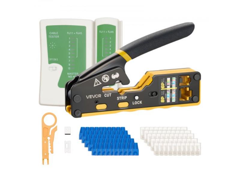 Crimping Tool - RJ45-RJ11-RJ12 Ethernet Crimper - Crimp Tool Kit for 4-6-8-Pin Modular Plugs with Mini Wire Stripper - 50 Connectors & 50 Boots