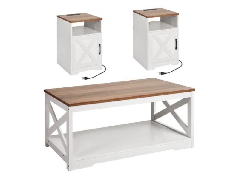 Farmhouse Coffee Table Sets - 40 in. Industrial Coffee Table with 2 End Side Tables - Easy Assembly for Office - Living Room & Apartment - Pack of 3