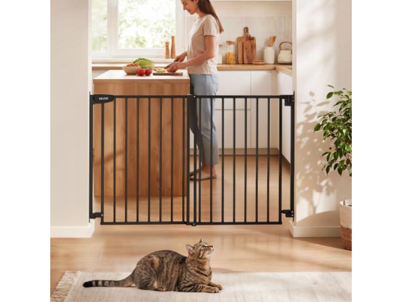 Baby Gate for Stairs - 31-48 in. Adjustable Width - 30 in. Height - No Bottom Bar - One-Hand Operation - Drilling Installation - Black