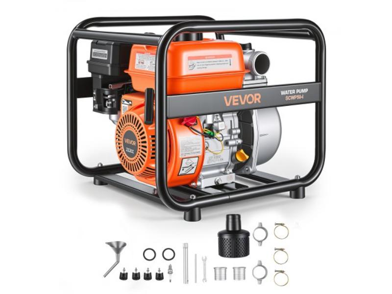 Gas Powered Water Pump - 2 in. - 132 GPM - 6.5HP Semi-Trash Pump - Gasoline Engine - 25 ft. Discharge Hose - Heavy-Duty Frame - Cast Iron Impeller