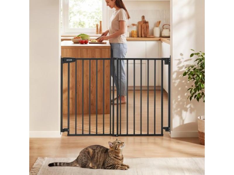 Baby Gate for Stairs - 28-43 in. Adjustable Width - 36 in. Height - No Bottom Bar - One-Hand Operation - Drilling Installation - Black