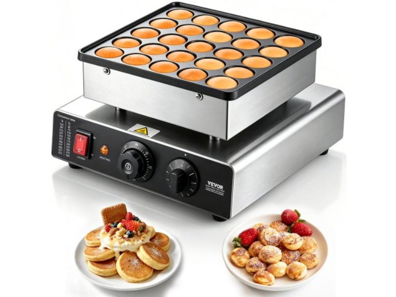 Mini Pancake Maker 43 mm Diameter Dutch Muffin Waffle Baker - Non-stick Stainless Steel Poffertjes Grill - Temp & Time Control - 25 Piece