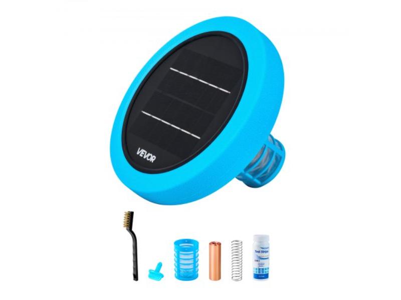 Solar Pool Ionizer - Round Copper Pool Ionizer for Up to 35000 Gal - Floating Automatic Water Cleaner & Purifier - Chlorine Free Water, Blue
