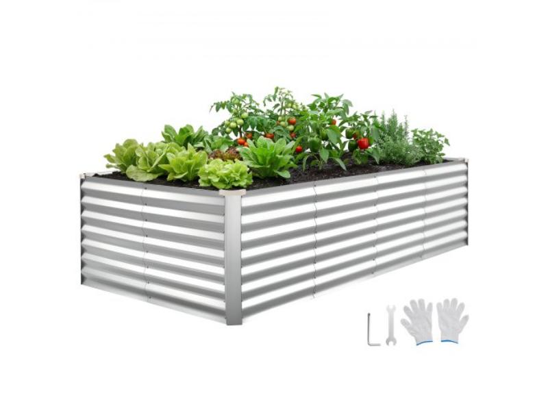 Galvanized Raised Garden Bed - 8 x 4 x 2 ft. - Metal Planter Box Kit - Bottomless Elevated Planting Box with Gloves - Rustproof Alu-Zinc - Silver