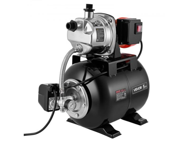 Shallow Well Pump with Pressure Tank - 1HP - 1000 GPH - Stainless Steel Irrigation Jet Pump - Automatic Water Booster System - 20-40 PSI