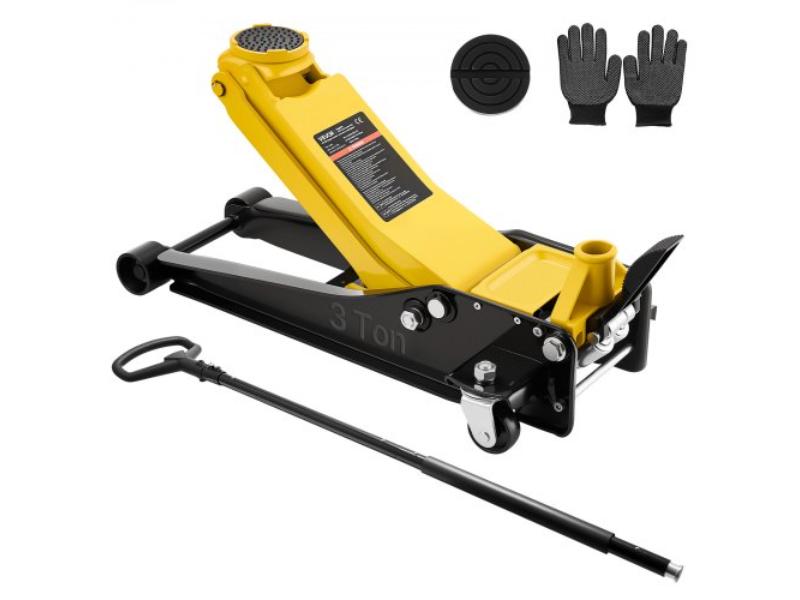 Low Profile Floor Jack - 3 Ton Capacity - Steel Racing Jack with Dual Pistons Quick Lift Pump & SUV Adapter - Lifting Range 2.95 in.