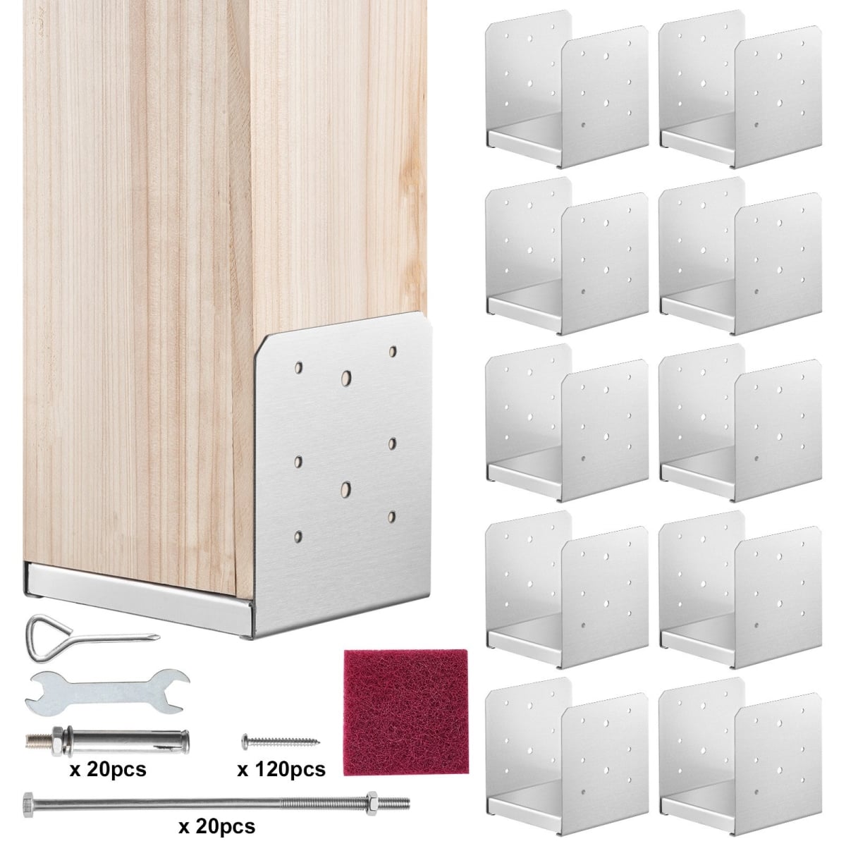BBLZDZ6X6INCJSW8JV0 6 x 6 in. Stainless Steel Adjustable Post Base, 10 Piece