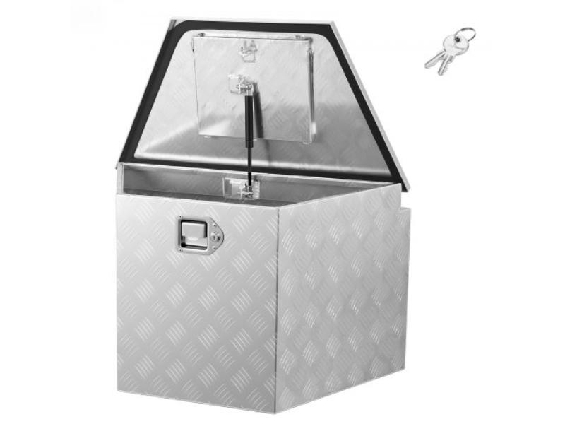 Trailer Tongue Box - 33 x 19 x 18 in. Aluminum Heavy Duty Storage Organizer with Lock & Keys for Pickup Truck - RV - SUV & Off-Road Vehicle - Silver