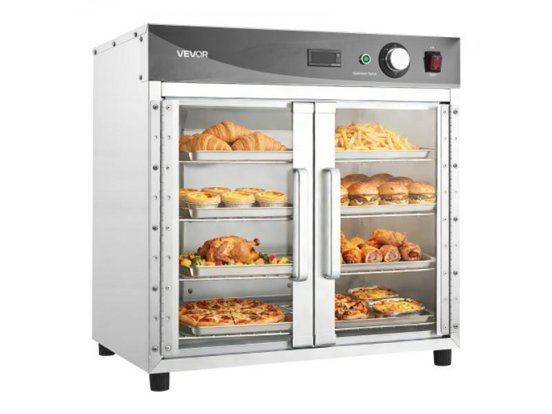 Electric Hot Box Food Warmer - 4-Tier Commercial Warming Cabinet with Water Tray - Glass Door & Adjustable Shelves - Stainless Steel