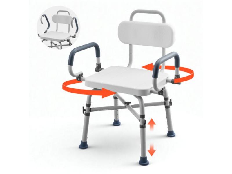 Swivel Shower Chair - Arms & Back - 500 lbs Heavy-Duty Capacity - Height Adjustable for Shower Stall & Bathtub - Adults, Seniors & Disabled