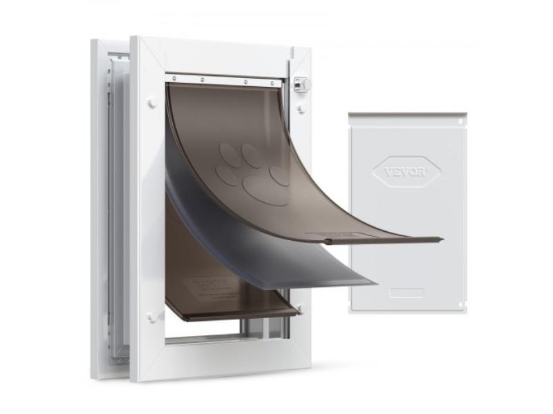 Medium Pet Door with Three Magnetic Flaps & Metal Frame - Strong & Weatherproof Dog Door for Interior & Exterior Doors - Easy to Install - White