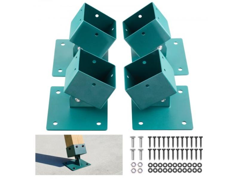 Green Swing Set Brackets - Heavy Duty Swing Set Leveling Hardware - Fits 4 x 4 in. Post Actual 3.6 x 3.6 in. 45 Deg -60 Deg Angle Range - Pack of 4