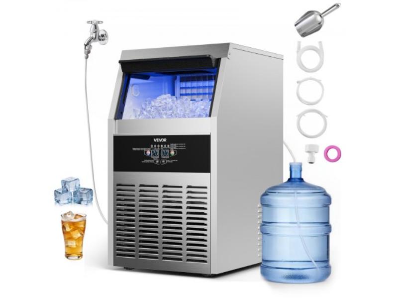 Commercial Ice Maker - 150 lbs Ice Production - 30 lbs Storage - Built-In, Freestanding or Undercounter - Stainless Steel - Self-Cleaning