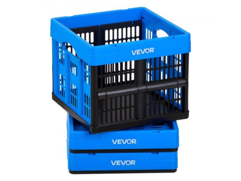 Plastic Collapsible Storage Bins - 25L - Stackable Folding Storage Crates with Handles - Holds 22 lbs Per Bin for Home Organizing - Pack of 3
