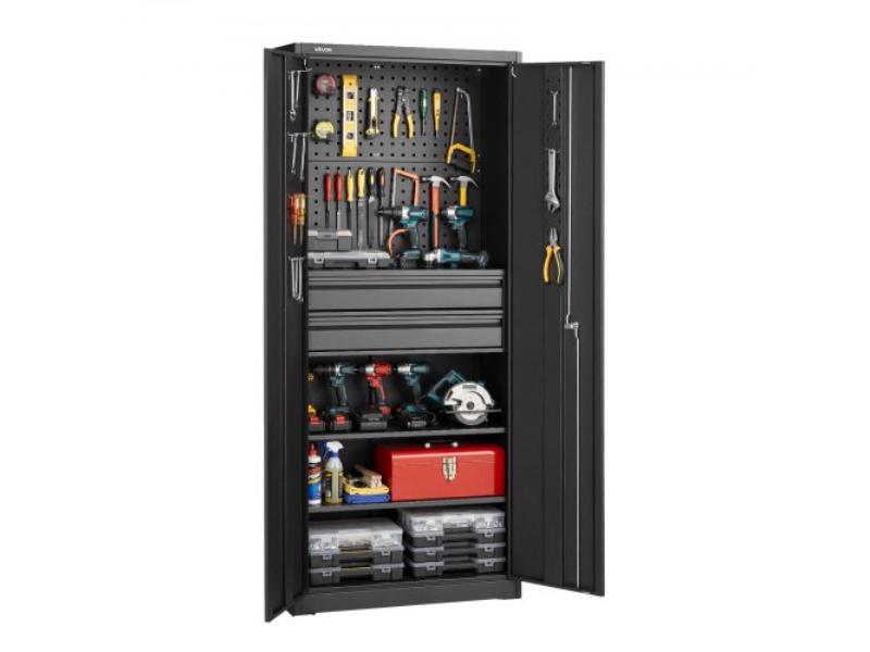 Metal Storage Cabinet - 70.87 in. Tall - 180 lbs Shelf Capacity - 2 Locking Doors - Adjustable Shelves & 2 Drawers for Garage, Home & Office