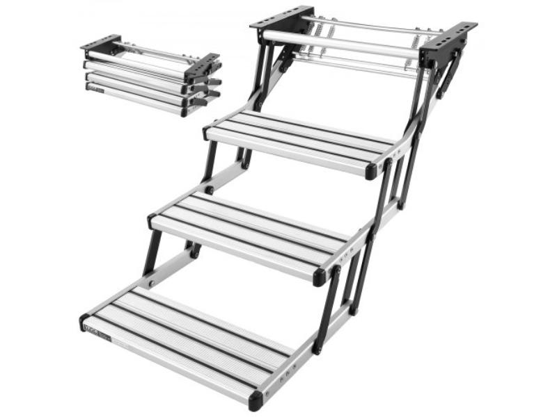 RV Steps - 3-Step - 440 lbs Load Capacity - Manual Retractable Telescopic Aluminum Alloy Steps - Non-Slip Entry Stairs for Camper Van & Motorhome