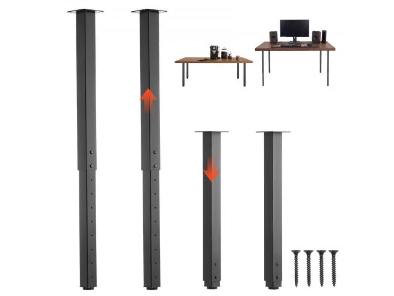 Adjustable Table Legs - 24-40 in. Square Steel - 1200 lbs Max Load - Quick Installation for Home Office & Coffee Tables, Black - Pack of 4