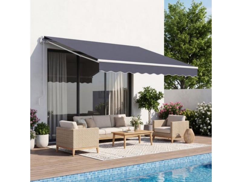 Manual Retractable Awning - 9.8 x 8.2 ft. Patio Sun Shade - Water-Resistant Polyester - Crank Handle for Deck, Balcony & Yard - Dark Gray