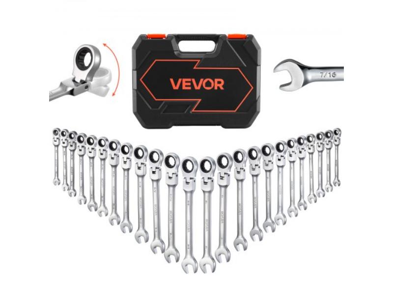 Flex-Head Ratcheting Wrench Set SAE & Metric - 72 Teeth - Cr-V Steel for General Household & Automotive Repairs, Silver - Pack of 24
