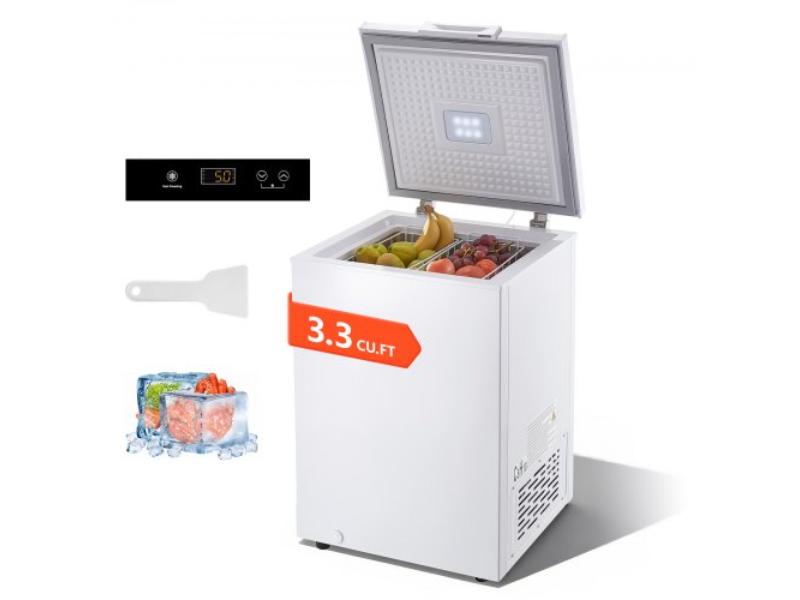Chest Freezer - 3.3 cu ft. Compact Deep Freezer - Free Standing Top Open Door with 2 Removable Baskets & Adjustable Thermostat - White