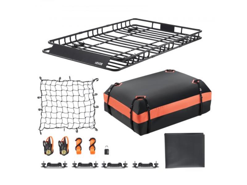 Roof Rack Basket - 64 x 39 x 4.1 in. - Universal Cargo Carrier with 44.1 x 34.3 x 10.2 in. Bag - Net & Ratchet Straps - 250 lbs Max Load