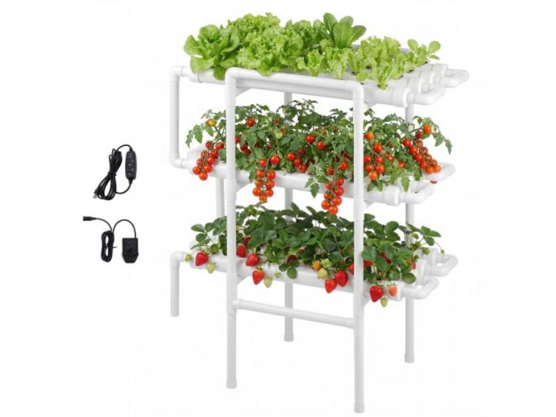 GDSPZZXT3C100D7RL001V1 Hydroponics Growing System Kit - 3-Tier 108 Sites UPVC Pipe Hydroponic Grow Kit with Timed Irrigation for Indoor Home Garden