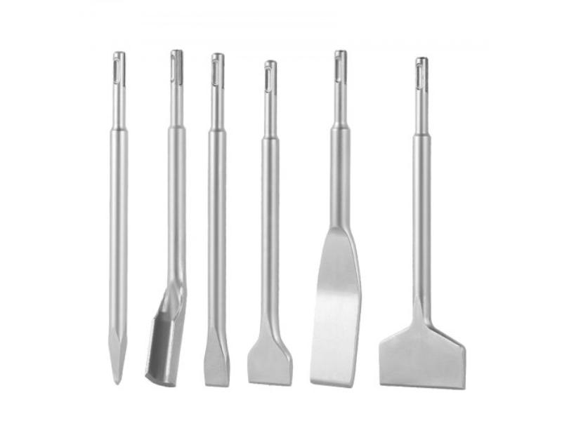SDS Plus Chisel Set - SDS Plus Rotary Hammer Drill Attachments - Point - Flat & U-Groove Chisels - Heat Treated 40Cr Alloy Steel - 6 Piece