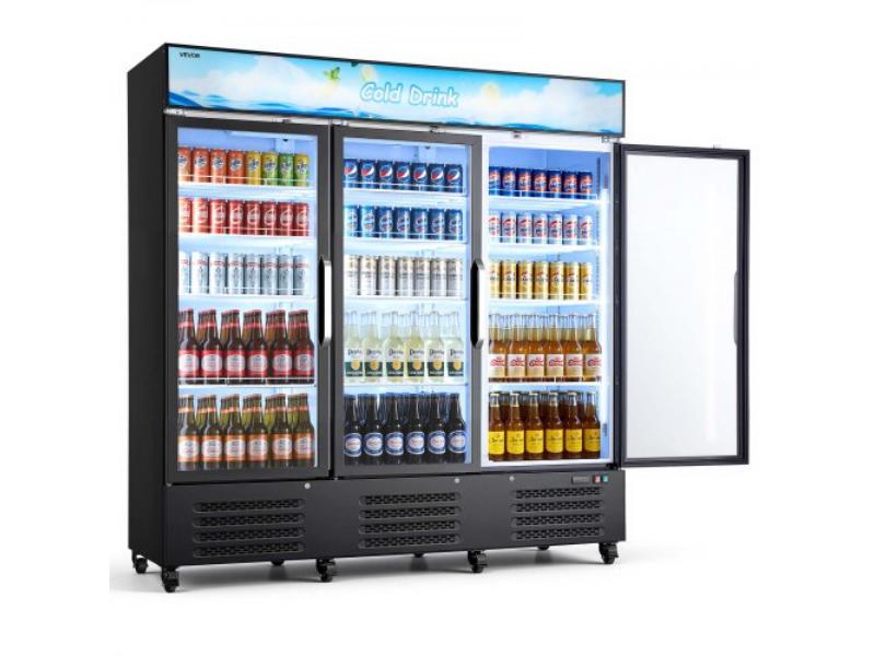 Commercial Merchandiser Refrigerator - 54.3 cu. ft. Upright Beverage Cooler - 3 Glass Doors - 12 Adjustable Shelves - Soft LED Lighting - Casters