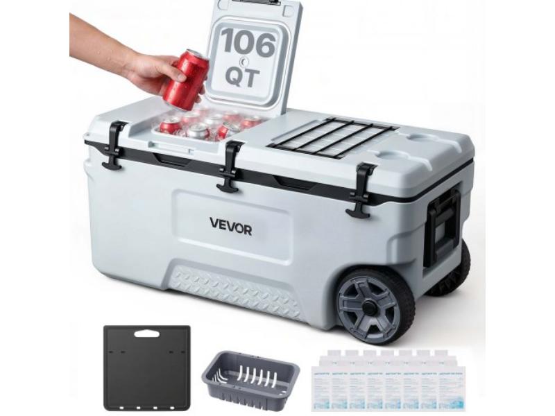 106 qt. Portable Rolling Hard Cooler with Wheels, Leak-Resistant Coolbox Keeps Contents Cool for 48 Hours & Ice Retention Insulated Chests