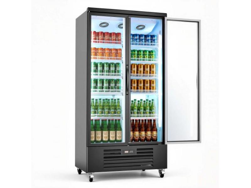 Commercial Merchandiser Refrigerator - 24.9 cu. ft. Upright Beverage Cooler - 2 Glass Doors - 5 Adjustable Shelves - LED Light - Casters