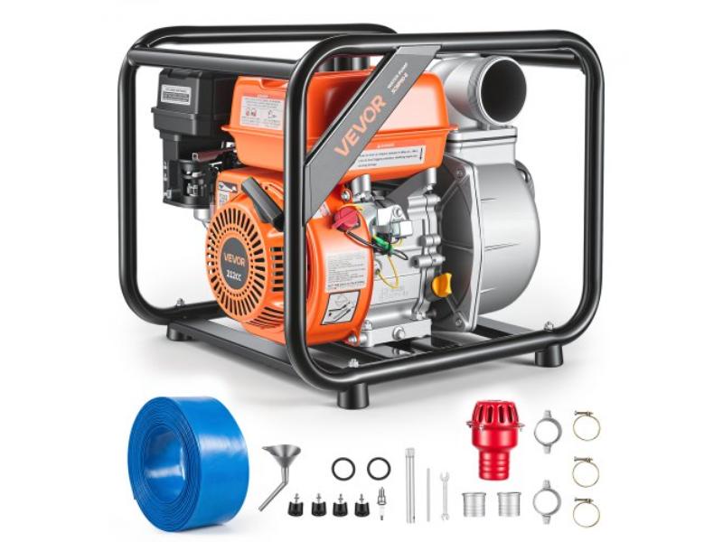 Gas Powered Water Pump - 3 in. - 242 GPM - 7HP Semi-Trash Pump - Gasoline Engine - 25 ft. Discharge Hose for Irrigation, Ponds & Pools