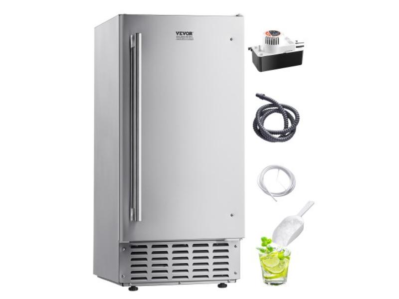 ZHSKU00000000000459 Undercounter Built-in Ice Maker - 66 lbs Day Nugget Ice Maker Machine with Reversible Door - Stainless Steel - Freestanding
